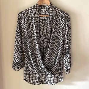 Pleione black and white print blouse